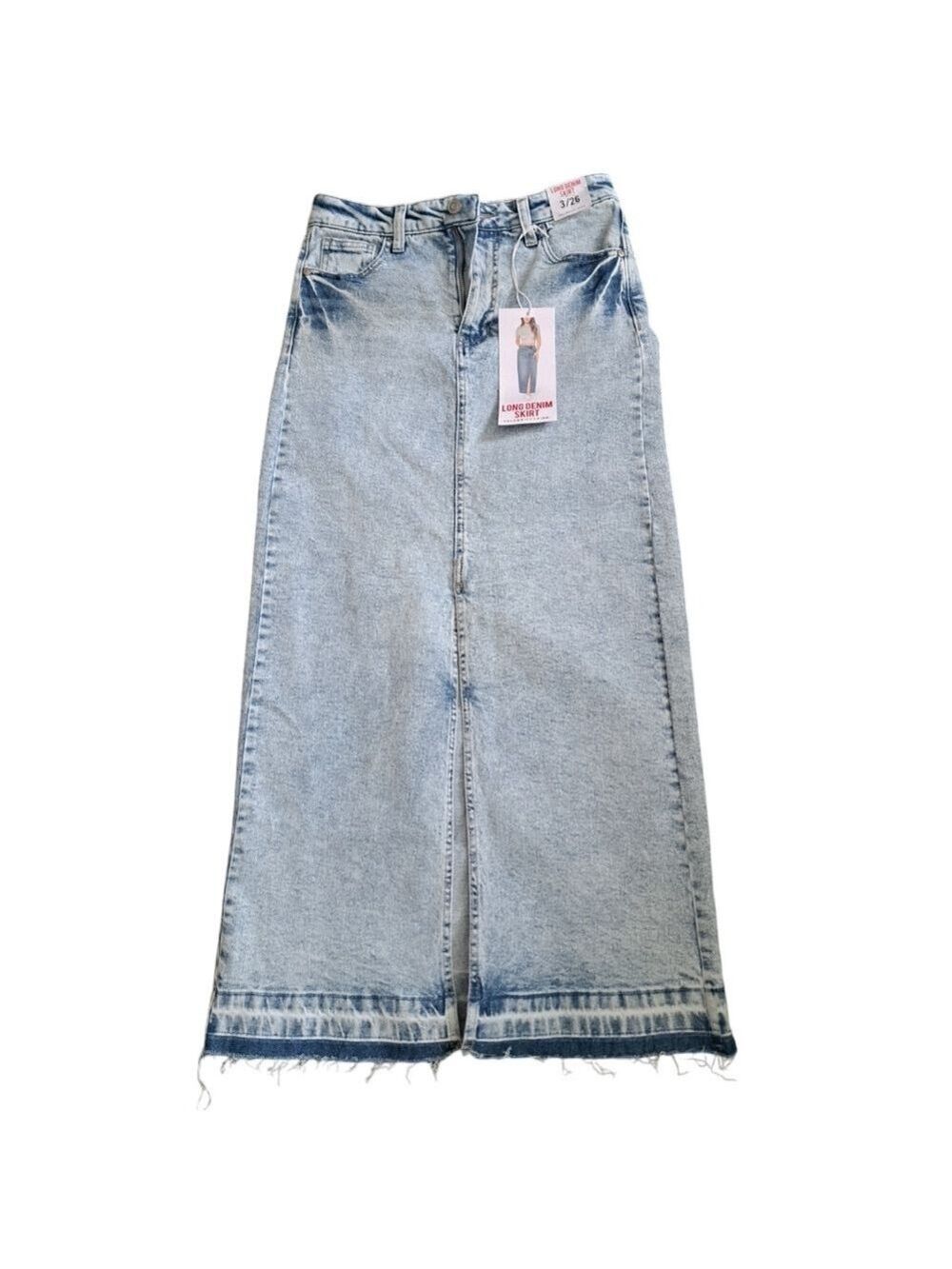 CELEBRITY PINK Acid wash Maxi  jean skirt slit cotton Boho Y2K Festival 3/26
